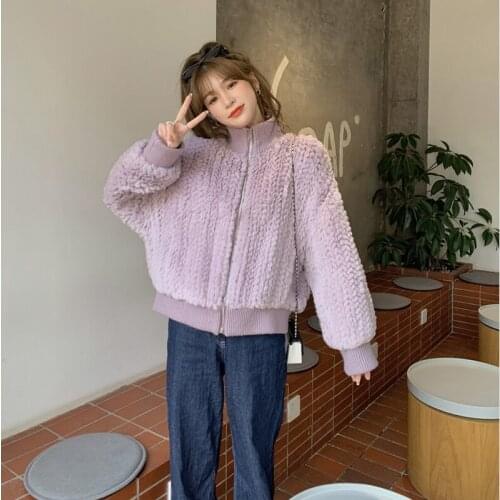 Herstory Fur Coat Female 2021 Autumn And Winter New Rex Rabbit Fur Korean Style Loose Fashion Women Stand Collar Fur Coat