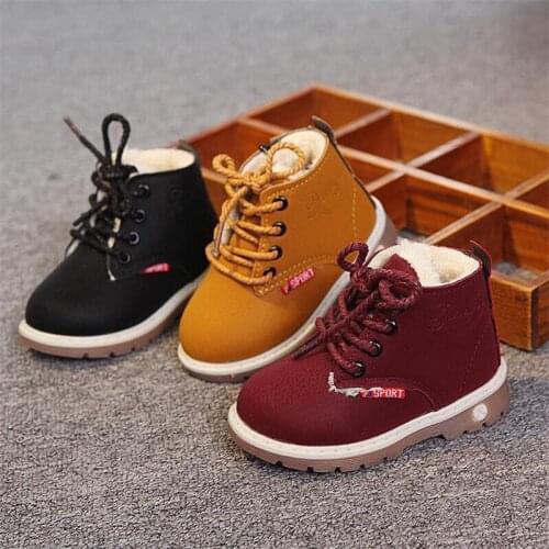 Winter Fashion Child Leather Snow Boots for Girls Boys Warm Martin Boots Shoes Casual Plush Child Baby Toddler Shoe