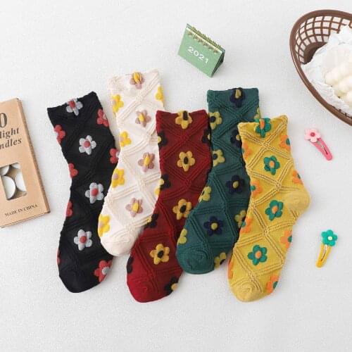 1 Pair Spring New Socks Three-Dimensional Hollow Striped Women Socks HyunA Wind Retro Floret Women Socks Thin Socks