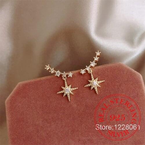 100% 925 Sterling Silver Piercing Korean Cute Crystal Star Stud Earrings for Women 2020 Jewelry Accessories Earrings Gift