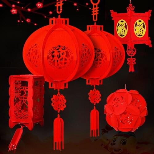 2021 Waterproof Fu Letters Cloth Red Paper Lanterns for Chinese New Year Spring Festival Party Celebration Home Decor
