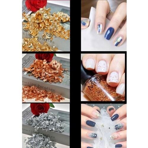 3g Nail Art Imitation Gold Sliver Copper Foil Sequins Glitters Flake DIY Decor DIY Nail Art Decoration Imitation Gold Foil