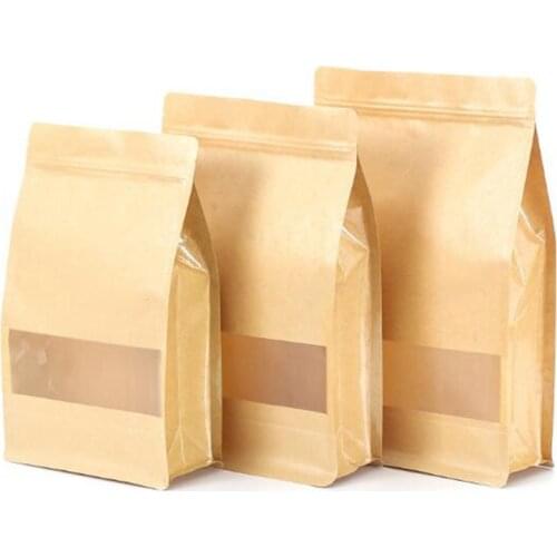 500Pcs/Lot Reusable Kraft Paper Pouches with Window Ziplock Bulk Food Stand Up Bag Gift Packaging Bag for Dry Goods Wholesale