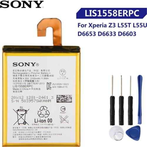 Original Replacement Sony Battery For SONY Xperia Z3 L55T L55U D6653 D6633 D6603 LIS1558ERPC Genuine Phone Battery 3100mAh