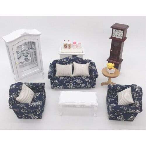 1:12 Doll House Accessories Miniature Sofa Sets Flower Cloth Sofa Mini Furniture Sets Dollhouse DIY Accessory Decor Kids Toys