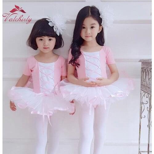 Ballet Girls Dance Dress Kids Tutu Leotard Wear Children Ballerina Performance Costumes Flower Skirt Satin Ribbon Side