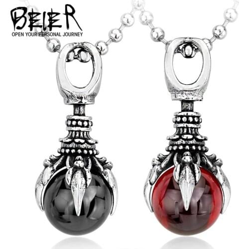 Beier new store 316L Stainless Steel Fashion Claw Stone Necklace Pendant With Red/Black Stone LLBP8-122P