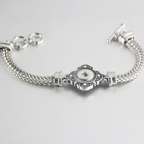 Stering armband 12mm metal snap button jewelry charm Bracelet with beads watches women Vintage crystal bangle 040418