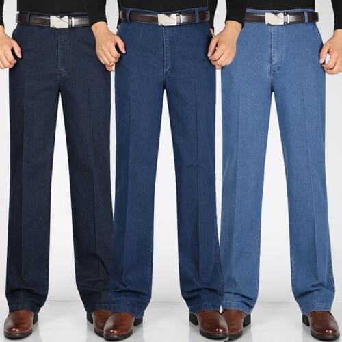 Color: Dark Blue Medium Blue Light Blue Jeans Men Summer Thin High Waist Loose Stretch Business Casual Jeans