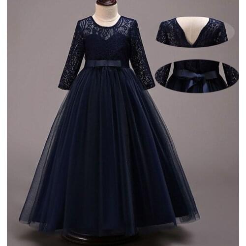 2021 Summer Long Sleeve Bridesmaid Kids Clothes For Girls Elegant Princess Dress Clothes Wedding Party Girl Dress 14 10 12 Years