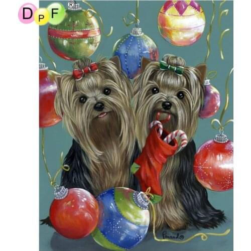 DPF 5D Round full Diamond painting Cross Stitch Diamond Embroidery Needlework two dogs color lights diamond Mosaic decor crafts