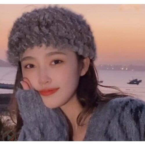 High-quality rabbit fur hair with hat womens wide autumn and winter warmth headdress headgear headband hat plush empty top hat