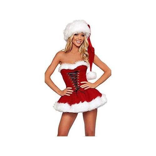 Hot Cute Red Fur Dress Christmas Costume(2 Pieces)