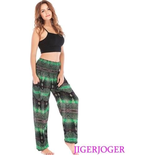 JIGERJOGER Rayon Cotton Green Waterdrop Harem Pants lounge side pocket stretchy waistband loose yoga leggings free drop shipping