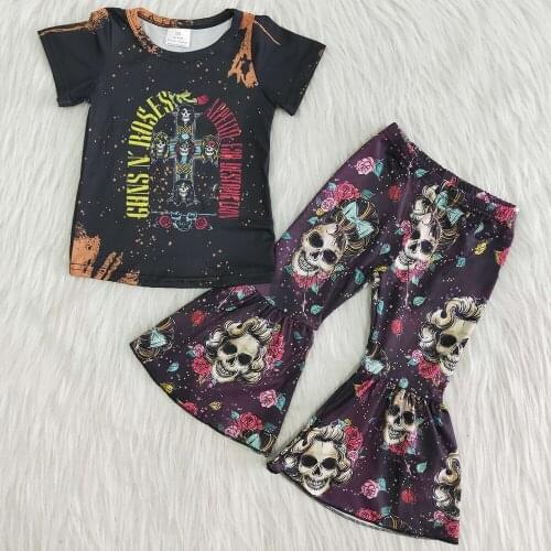 Hot Sale Baby Girls Clothes Boutique Fall Outfits Children Clothing Girls Bell Bottom Outfits 2pcs Wholesale Kids Clothes Sets