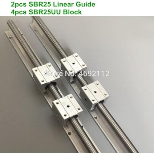 Linear guide 2pcs SBR25 linear rails shaft support 400 450 500MM and 4 SBR25UU linear bearing blocks for CNC Router Parts