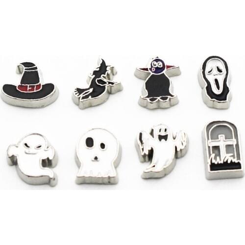 Mixs 10pcs Metal Enamel Many Style Hallowmas Floating Charms For DIY Living Glass Memory Lockets Necklace Bracelet Jewelry
