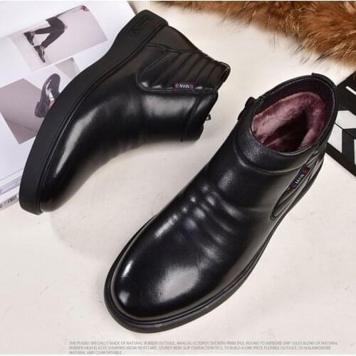 Genuine Leather mens zip boots Winter man snow boots wool Fashion Footwear Shoes Men Casual Men Fur Fleece Mens Boot Warm