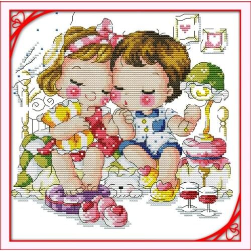 Sleeping lovers cross stitch kit cartoon 14ct 11ct count print canvas stitching embroidery DIY handmade needlework