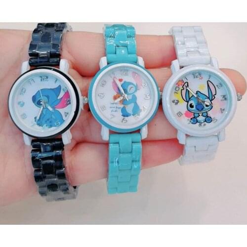 Disney Lilo & Stitch Stitch waterproof Childrens imitation ceramic strap watch boy girl Cartoons student Anime Wrist watch