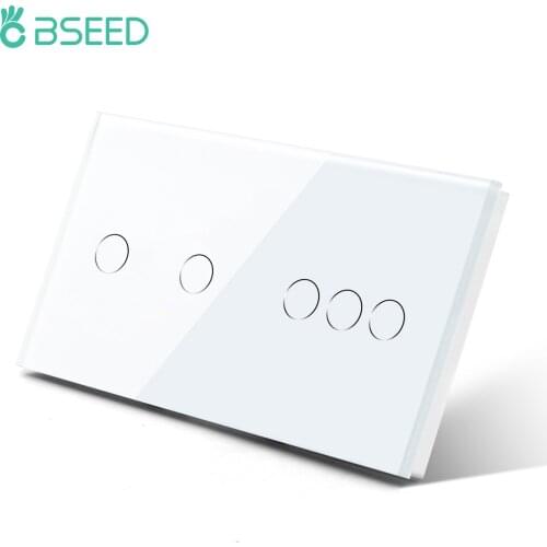 BSEED 2Gang Wall Touch Switches 3Gang 1Way Switches Double Power Switches Crystal Glass Panel Light Switches Blue Backlights