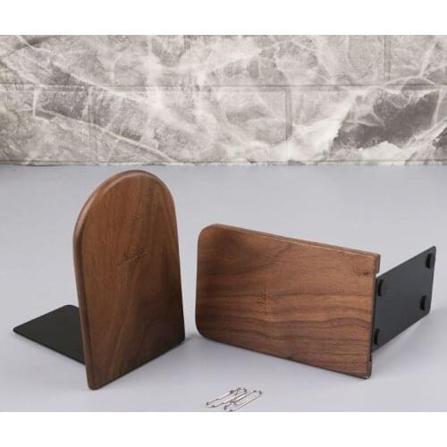 Walnut Wood Desktop Organizer Desktop Office Home Bookends Book Ends Stand Holder Shelf