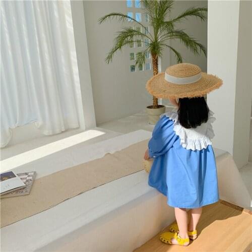 New blue lace dress 2021 spring girl Korean style lace stitching skirt