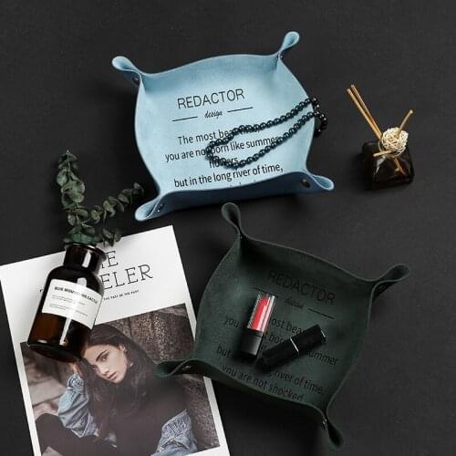 Creative PU Leather Storage Tray Key Lipstick Jewelry Organizer Useful Desktop Storage Sundries Box Accessories Household