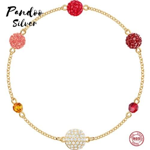 PANDOO Fashion Charm Pure 925 Silver Original 1:1 Copy, Invisible Magnetic Buckle Colorful Bracelet Female Luxury Jewelry Gifts