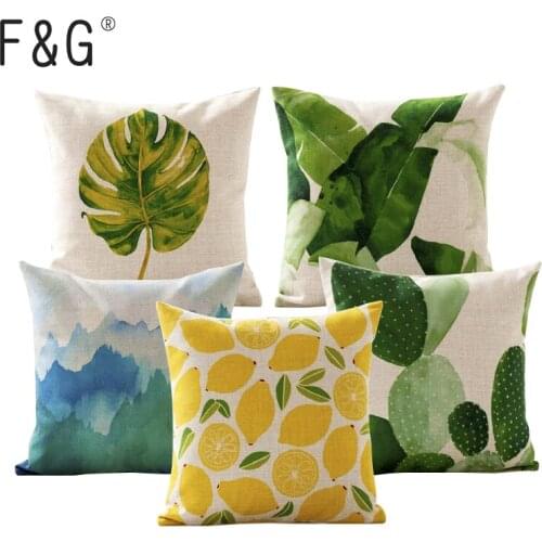 Cactus Nordic Style Seat Cushion watercolor botanical Leaves Cushion Home Decor Cottion Linen Cushion Decorative Sofa Pillow