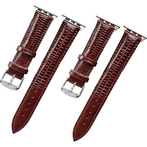 Brown Lizard Texture Leather Band For Apple Watch 6 SE Band 38mm 42mm Leather Watchband iWatch Strap 40mm 44mm Series 5 4 3 2 1