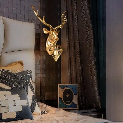 Nordic Resin Antler Wall Lamp Modern Wall Lamp American Retro Deer Wall Light Living Room Bedroom Bedside Lamp Wall Sconce Lamp