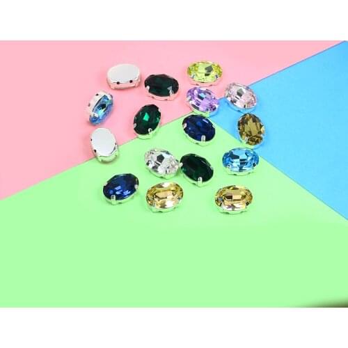 Mix color oval shape Glass Crystal flatback sew on strass rhinestones with claw sewing rhinestone for clothes needlework dress