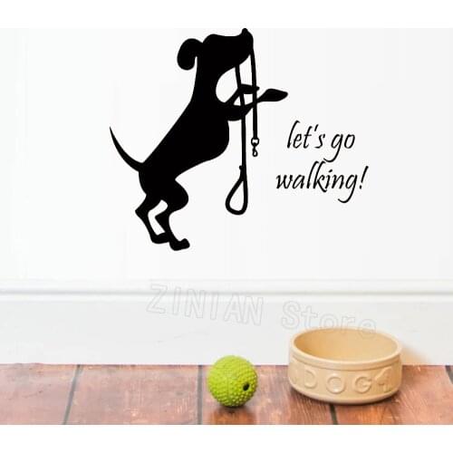 Dog Leash Wall Decal Quote Lets Go Walking Pet Shop Vinyl Sticker Bedroom Puppy House Decoration Animal Wallpaper Murals Z488