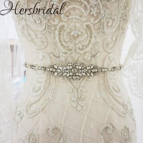 Pearls And Rhinestone Bridal Belt Silver Sashes Wedding Dress Belt
