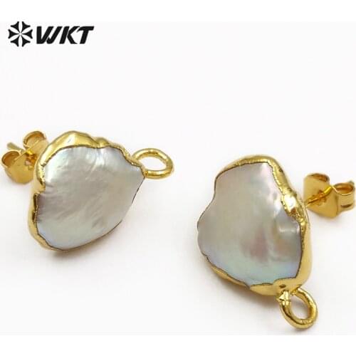 JF329 Pearl Stud Earring Connector Jewelry Random Size Pearl Jewelry Finding Gold Framed Pearl Accessories For Earring Making