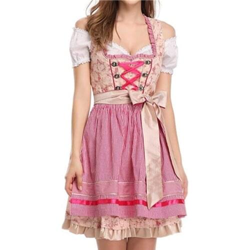 Deluxe Traditional Oktoberfest Dirndl Costume Ladies Germany Bavaria Wench Fancy Dress Beer Girl Dress Apron Set Outfit