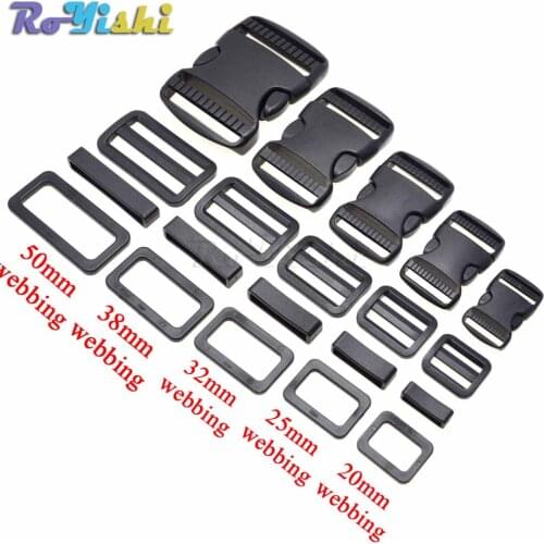 1 set 20mm 25mm 30mm 38mm 50mm Plastic Slider Adjustable Rectangle Ring Belt Loop Curved Side Release Buckles For Paracord