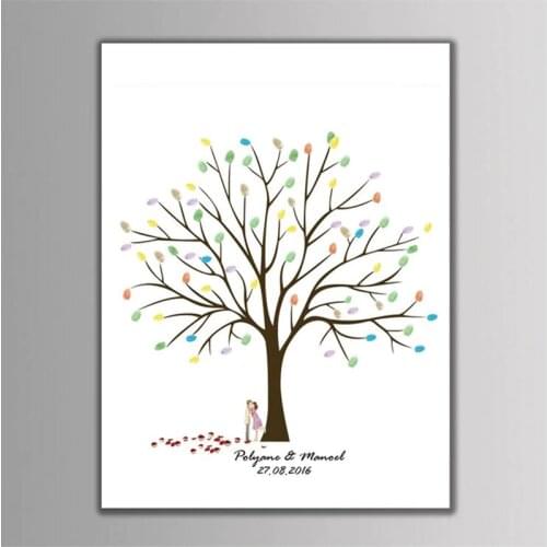 1Pcs Customization Fingerprint Tree Signature Canvas Print Wedding Tree For Wedding Decoration Wedding Gift Ingerprint Signature
