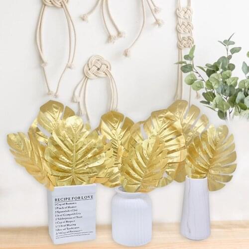 10pcs Fake Artificial Tropical Palm Leaves Gold Monstera Leaves for Home Wedding Party DIY Backdrop Decorations