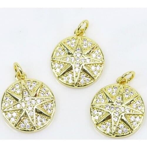 10 Pcs Round Star Pedant Gold Pendant charms Gold Plated Jewelry Charms Jewelry pendants for necklace making 51905