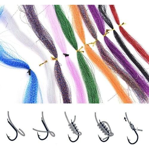 100pcs Holographic Banner Fly Fishing Tying Crystal String Jig Hook Bait Making Twisted Yarn Material