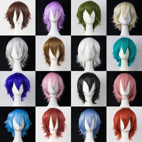 30cm short Wig Black white purple blue red high temperature fiber Synthetic Costume Party Cosplay multi 17color + Wig Cap