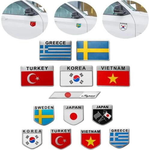 Aluminum Alloy 3D Car Auto Sticker Decal Turkey Sweden Greece Korea Vietnam Japan Flag Sticker Decal Emblem Badge