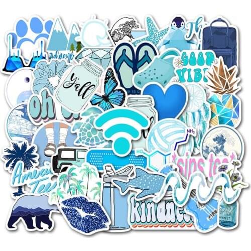 50pcs/SET Blue Style Sticker Waterproof Car Laptop Skateboard Surfboard Luggage Bicycle Kids Toy Cup Home Decor