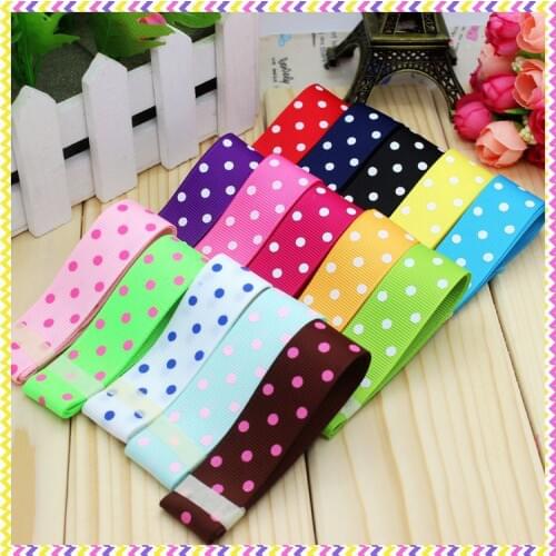 7/8'' Free shipping Polka dots 15 color mixed printed grosgrain ribbon hairbow diy party decoration wholesale OEM 22mm P3104