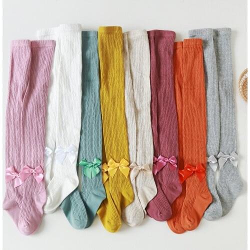 8 Colors Winter Bowknot Girls Tights For Children Pantyhose Ribbed Tights For Girls Stockings Knitted Highly Elastic Pantyhose