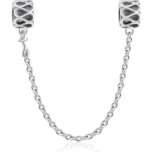 Authentic S925 Vintage Zig Zag Safety Chain Bead Charms Fit Women Bracelet Bangle DIY Jewelry Making