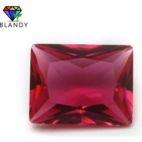 Free Shipping 3x5~10x12mm Rectangle Shape Rose Red Glass Gems Stone Loose Synthetic Red Glass For Jewelry DIY Stones