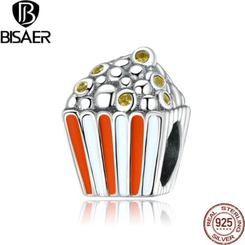 BISAER Colorful Popcorn Charms 925 Sterling Silver Bright Zircon Bead Pendant For Bracelets Necklace For Women Jewelry ECC1596